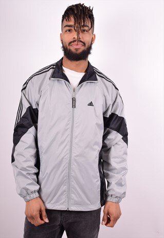 ADIDAS MENS VINTAGE TRACKSUIT TOP JACKET SMALL GREY 90'S