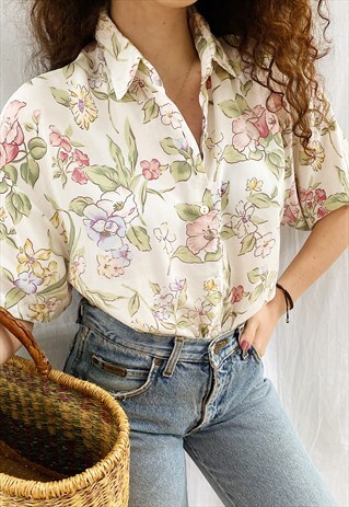 VINTAGE 90S HAUTE BOHEME FLORAL PRINT BLOUSE TOP BOHO