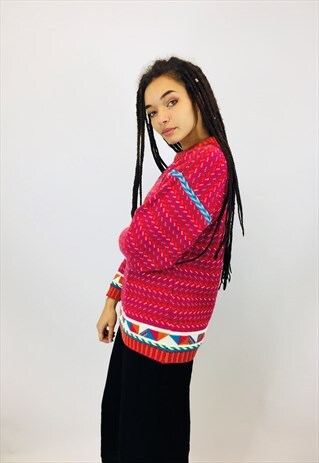 VINTAGE CHUNKY COLOURFUL COTTON KNIT JUMPER