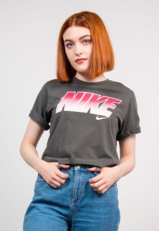 VINTAGE 90'S DARK GREY NIKE CROPPED T-SHIRT