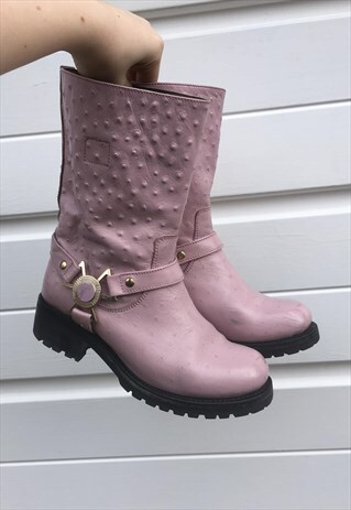 WOMENS VINTAGE 90S VERSACE BOOTS FESTIVAL PINK LEATHER SHOES