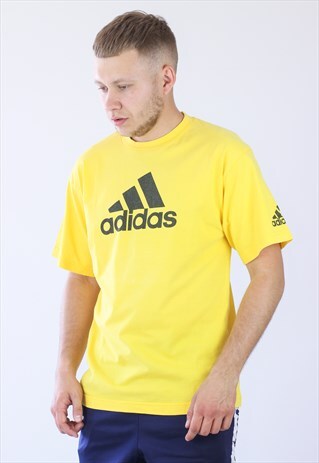VINTAGE MENS ADIDAS BIG LOGO YELLOW T-SHIRT