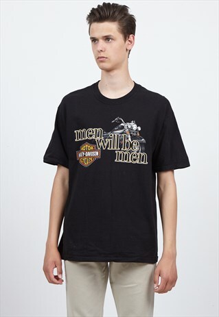 90S VINTAGE BLACK HARLEY-DAVIDSON LOGO CREW NECK T-SHIRT