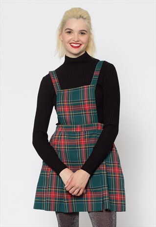 BLUE AND RED TARTAN CHECK PINAFORE DRESS