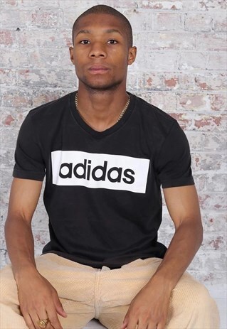 VINTAGE ADIDAS LOGO T-SHIRT BLACK WHITE