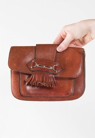 VINTAGE LEATHER TASSEL CLUTCH BAG PURSE