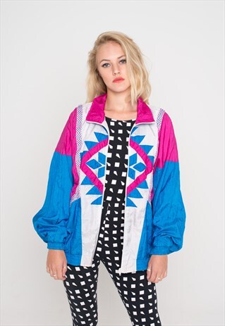 HOT PINK AND CYAN BLUE VINTAGE TRACKSUIT JACKET