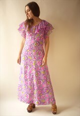 Vintage Revival 1970's Psychedelic Print Ruffle Maxi Dress