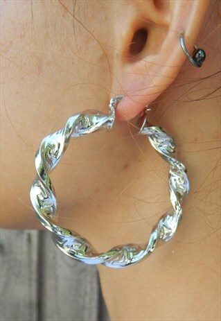 SILVER TWIST CHUNKY HOOPS EARRINGS