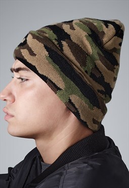 54 Floral Essential Cuffed Beanie Hat - Camouflage Green
