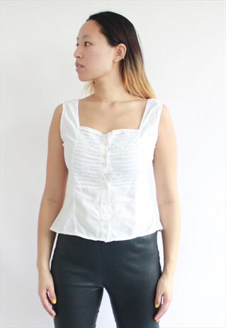 VINTAGE WHITE LINEN COTTON DREAMY 90S TOP