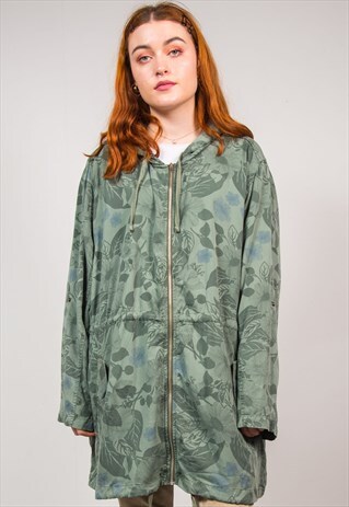 VINTAGE 90'S GREEN FLORAL PATTERN LIGHTWEIGHT PARKA COAT