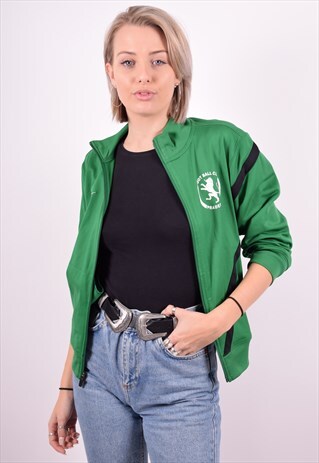NIKE WOMENS VINTAGE TRACKSUIT TOP JACKET MEDIUM GREEN 90'S