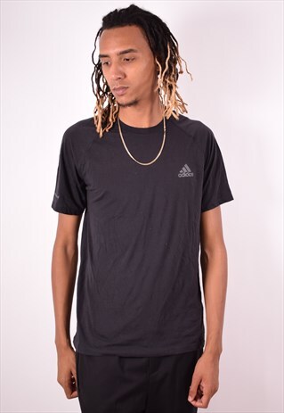 ADIDAS MENS VINTAGE T-SHIRT TOP LARGE BLACK 90S