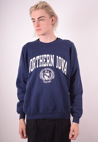 CHAMPION MENS VINTAGE SWEATSHIRT JUMPER LARGE NAVY BLUE 90S