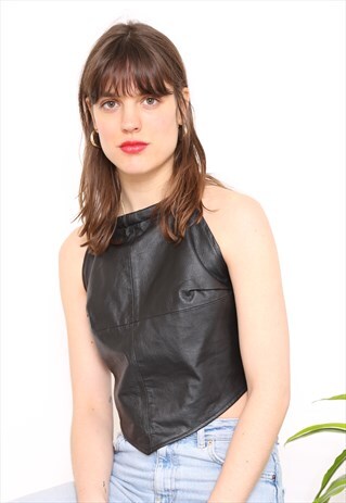 VINTAGE REWORKED BLACK LEATHER FESTIVAL CROP TOP