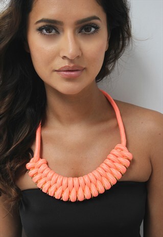 GLAMZAM LADIES NEW NEON ORANGE ROPE STATEMENT NECKLACE