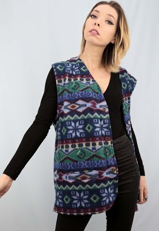 VINTAGE 90S OVERSIZED PATTERNED FLEECE BODY WARMER
