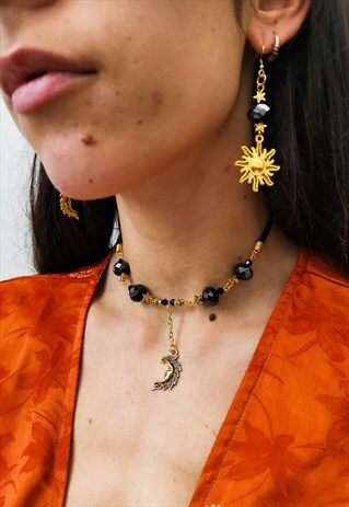 GOLD & NAVY CRYSTAL MOON GODDESS CHOKER / NECKLACE