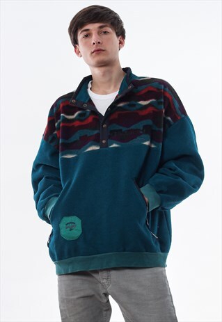 VINTAGE POLARTEC PULLOVER JACKET 90S GREEN AZTEC