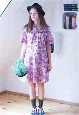 Light purple patterned shirt style vintage dress
