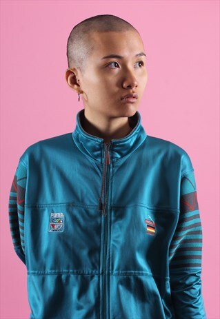 TEAL PUMA INTERNATIONAL EMBROIDERED TRACK JACKET