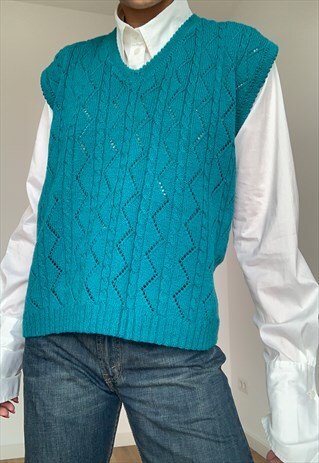 VINTAGE OVERSIZED TURQUOISE COTTON VEST