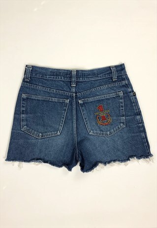 WOMENS VINTAGE 80S TRUSSARDI SHORTS BLUE DENIM HIGH WAISTED
