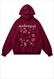 Food print hoodie grunge pullover 90s raver top in red
