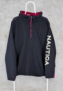 Vintage Nautica Hoodie Black Red Embroidered Spell Out