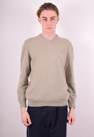 TRUSSARDI MENS VINTAGE JUMPER SWEATER MEDIUM BEIGE 90S