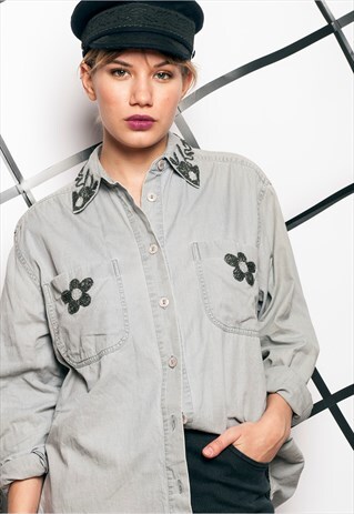 90S VINTAGE FLOWER BOOBS DENIM SHIRT