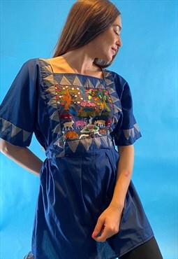 Vintage Boho Hippy Embroidered Tunic Top