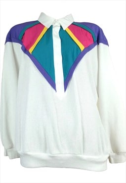 Vintage 80s Shirt White Multicolored Colorblock Long Sleeve