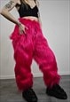 NEON PINK FESTIVAL JOGGERS FAUX FUR FLUORESCENT SHAGGY PANTS