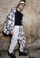 GRUNGE FLEECE JOGGERS HANDMADE GOTHIC ZEBRA OVERALLS WHITE