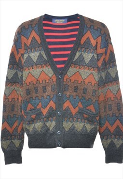 Vintage Patterned Geometric Cardigan - L