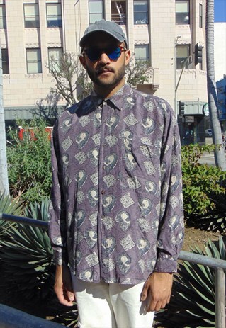 90S CLASSIC LUXURY ABSTRACT PATTERN SILK SHIRT LARGE