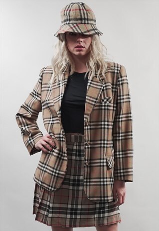 VINTAGE 80'S OVERSIZED BEIGE TARTAN BLAZER