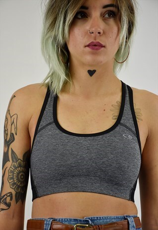 VINTAGE 90S CHAMPION CROPPED SPORTS TOP IN GREY & BLACK XS