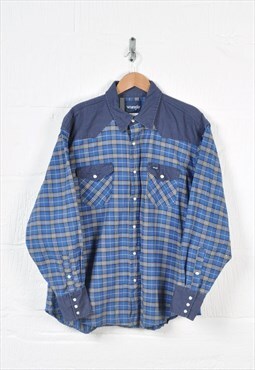 Vintage Wrangler Shirt 90s Checked Long Sleeve Blue XL