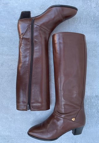 Polished Brown Leather Long Boots by Russell & Bromley 