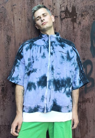 GRADIENT VELVET TIE-DYE SLOGAN TRACK JACKET IN FADED PURPLE