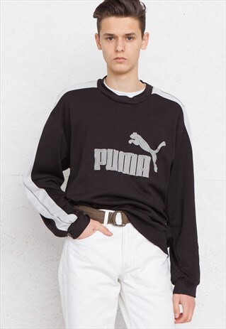 VINTAGE BLACK PUMA CREW NECK PULLOVER SWEATSHIRT
