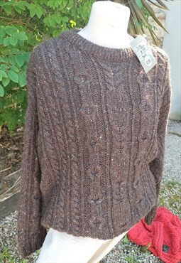 Vintage Chunky Aran Brown  Knitted Wool Jumper