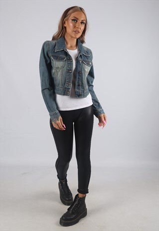 VINTAGE OLD NAVY DENIM JACKET CROPPED UK 8 XS (C3K)