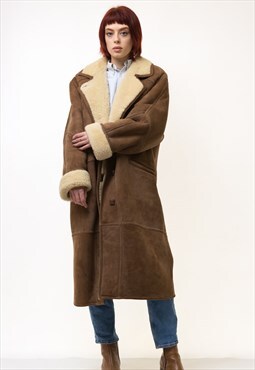  Suede Sheepskin Leather Shearling Coat size Medium 5298