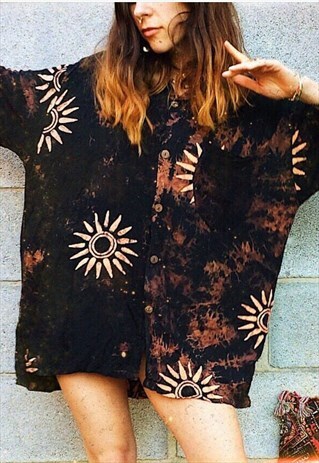 FAIR TRADE FESTIVAL BLACK & ORANGE BATIK SUN SHIRT