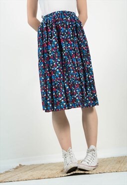 Vintage 90s Floral Pattern Midi Skirt 