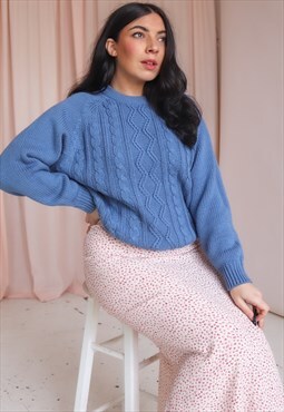 Vintage 80s Cable Knit Jumper in Blue - S